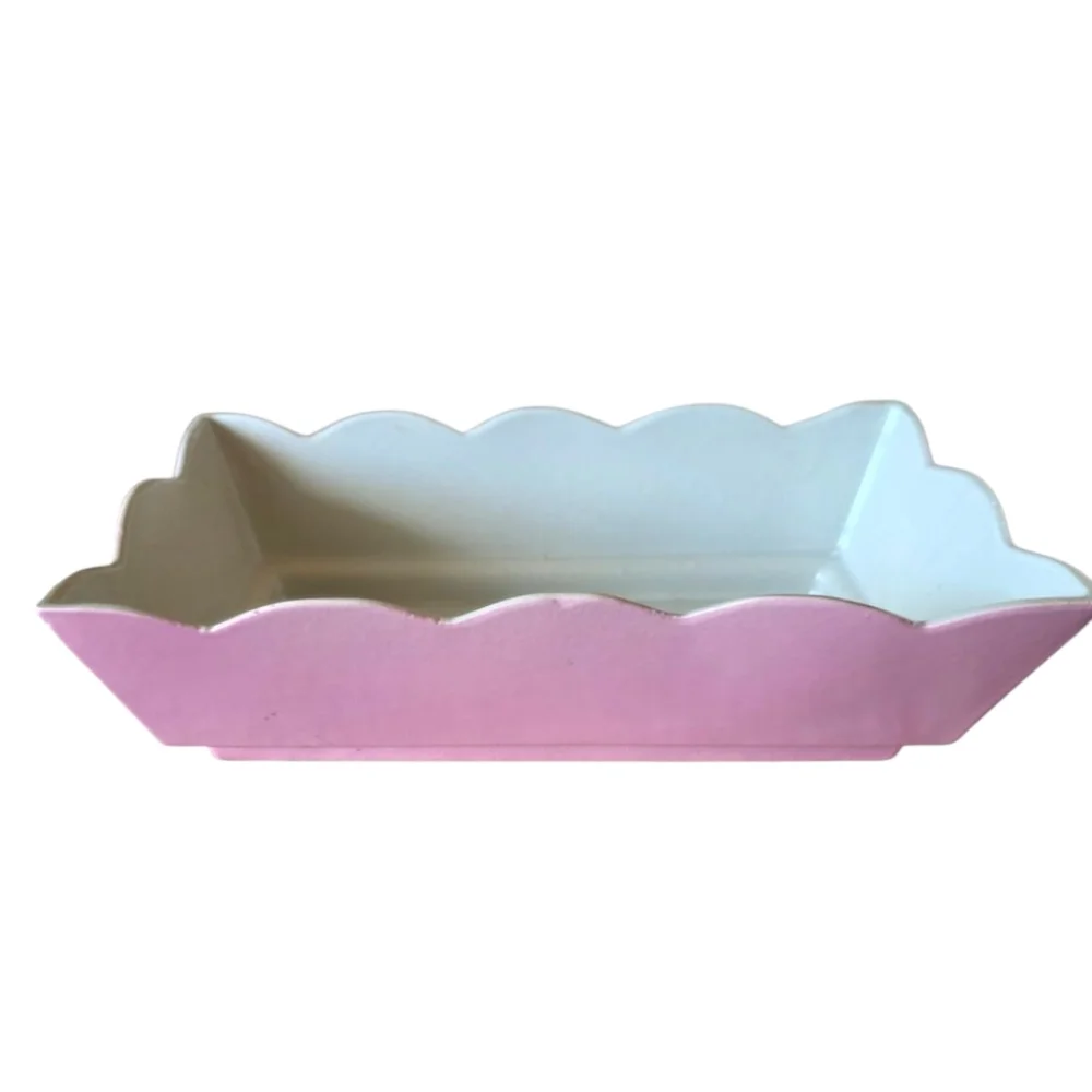 Hull USA Pink and White Scalloped Ceramic Planter Tray #155 Vintage 1950's